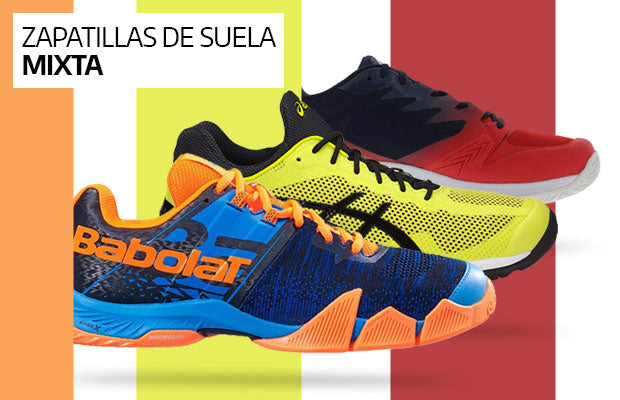 Cuatro zapatillas con suela mixta para jugar al pádel