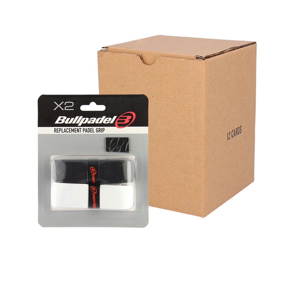 CAJA 12 UDS - BLISTER (2 UDS) OVERGRIPS BULLPADEL BLANCO/NEGRO
