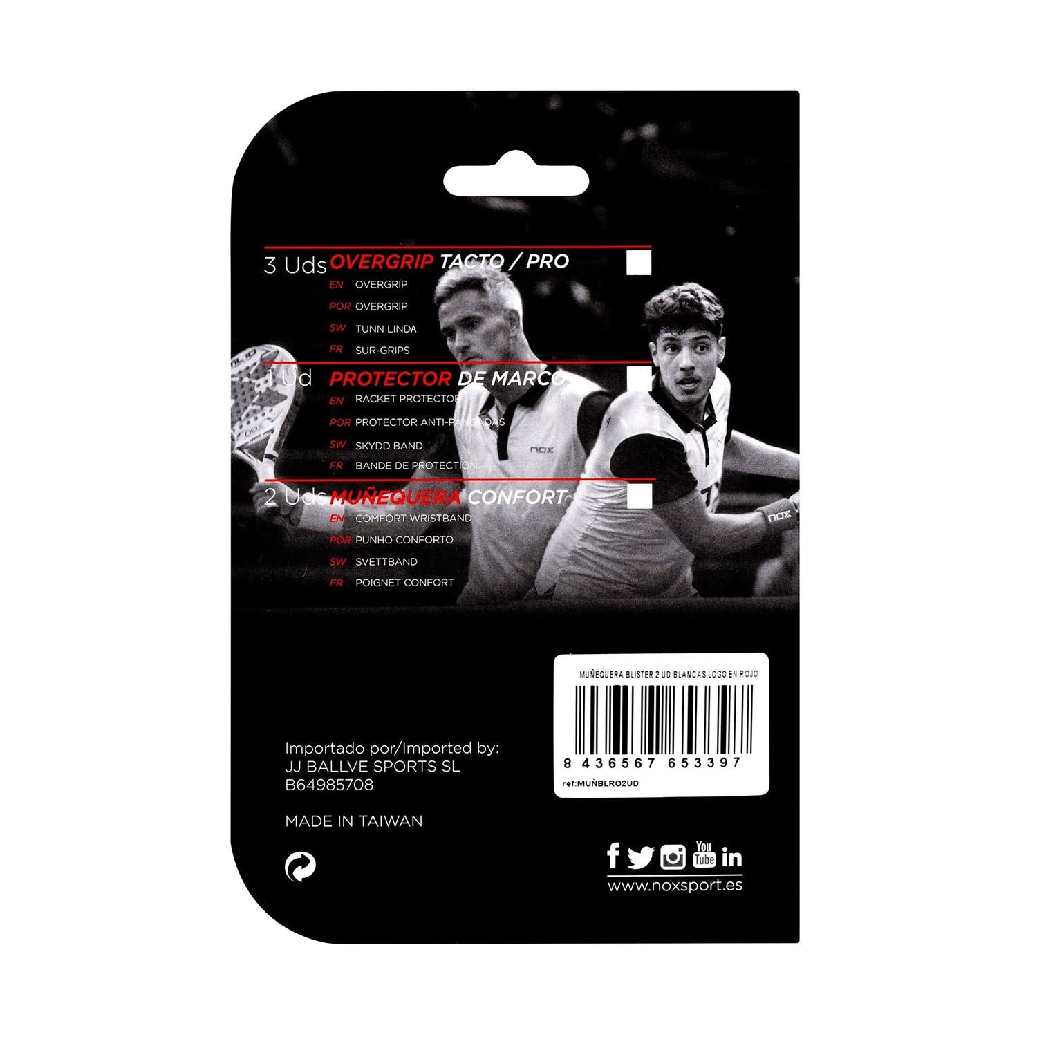 CAJA 6 UDS. - BLISTER (2 UDS) MUÑEQUERA NOX BLANCO LOGO ROJO