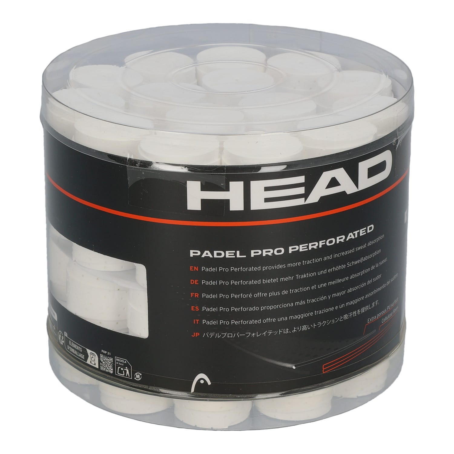 CUBO 60 UDS. OVERGRIPS HEAD PADEL PRO PERFORATED BLANCO