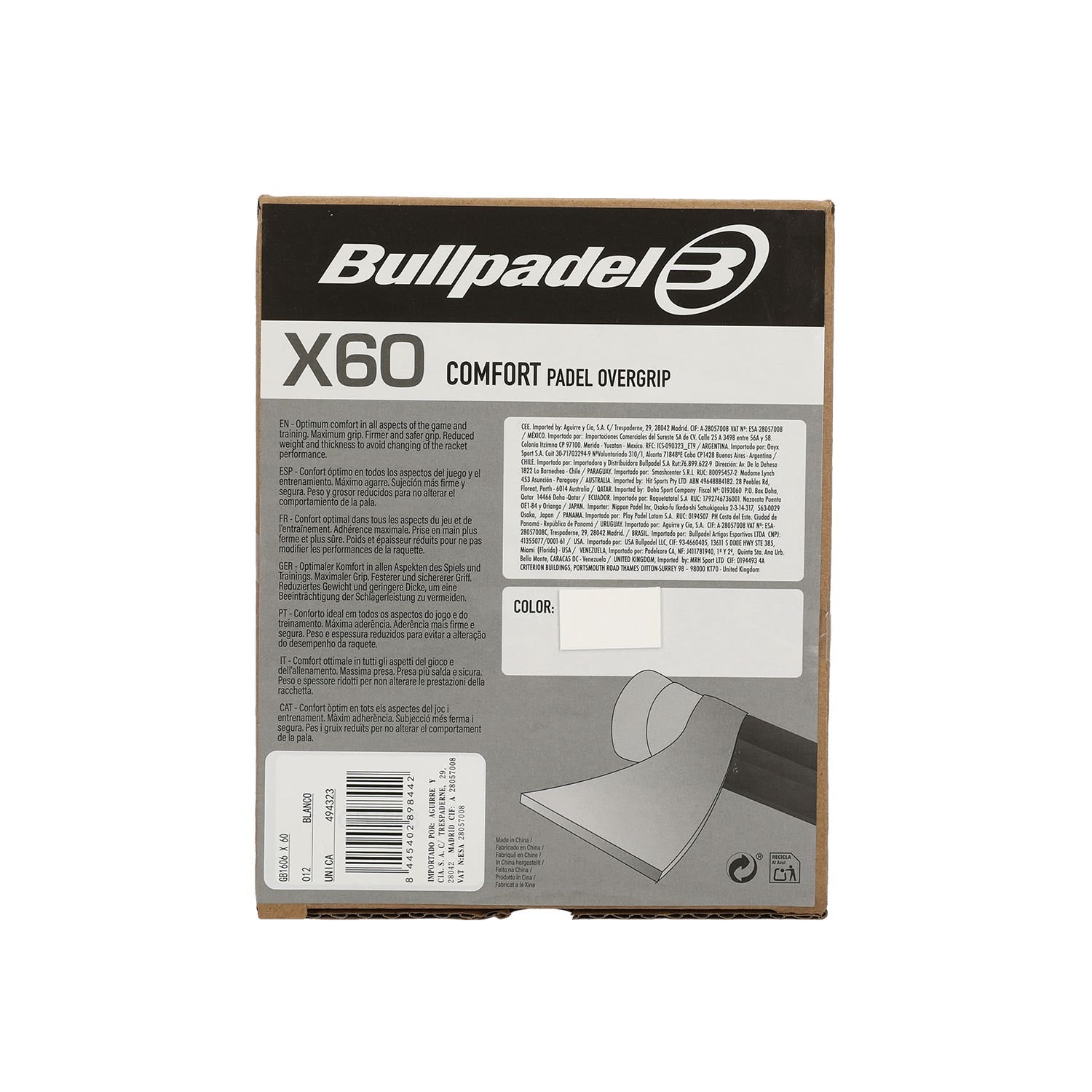BOX 60 OVERGRIPS BULLPADEL COMFORT GB1606 BLANCO