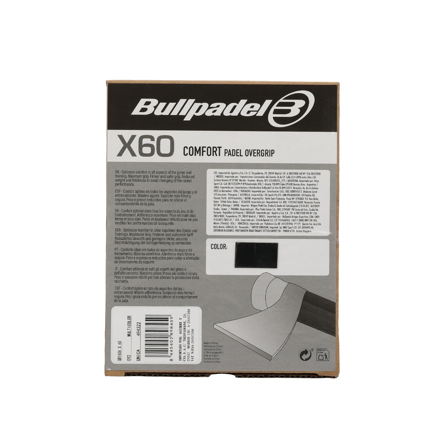 BOX 60 UDS. OVERGRIP BULLPADEL COMFORT GB1606 MULTICOLOR