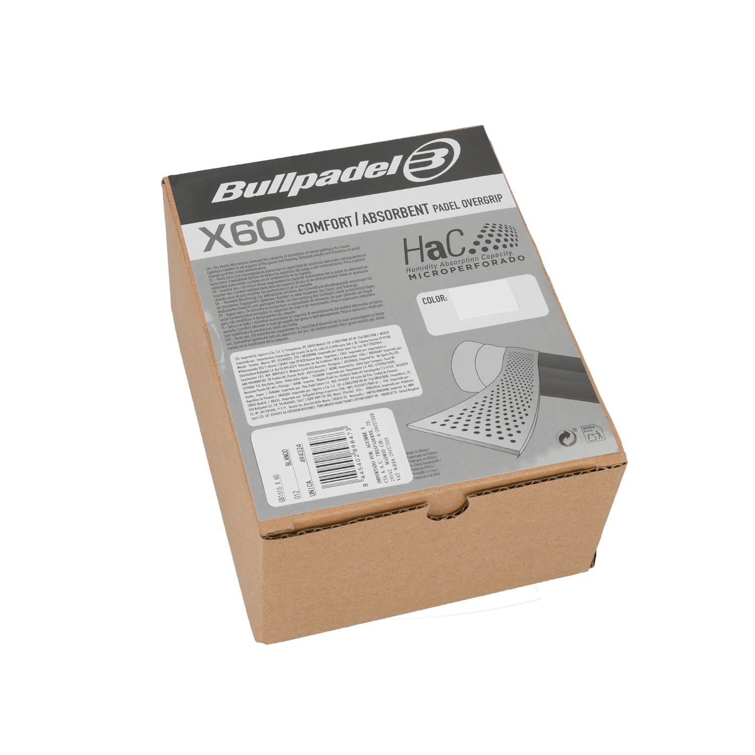 CAJA 60 UDS. OVERGRIPS BULLPADEL COMFORT HAC BLANCO GB1616