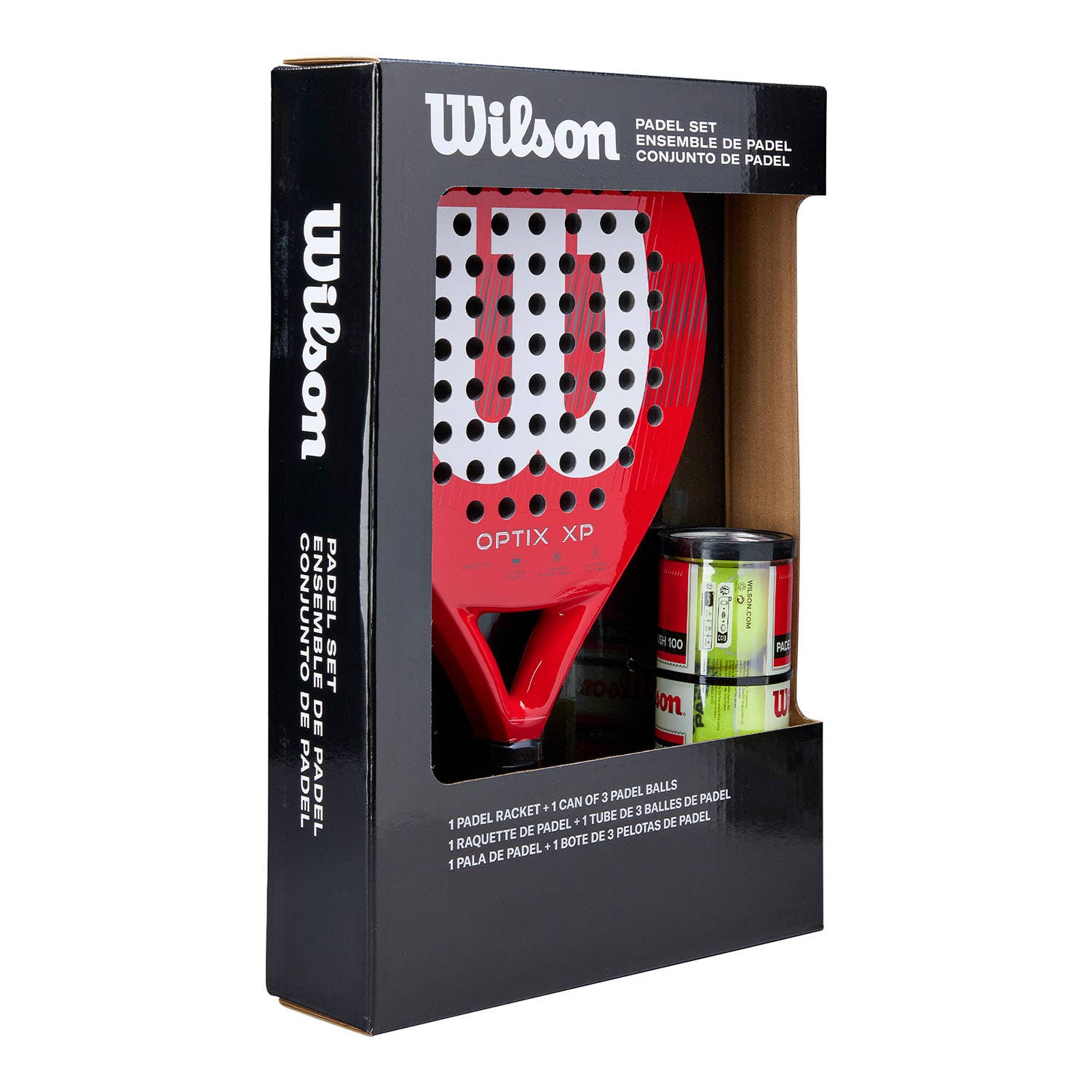 PACK PALA WILSON OPTIX XP RED Y BOTE DE BOLAS WILSON RUSH