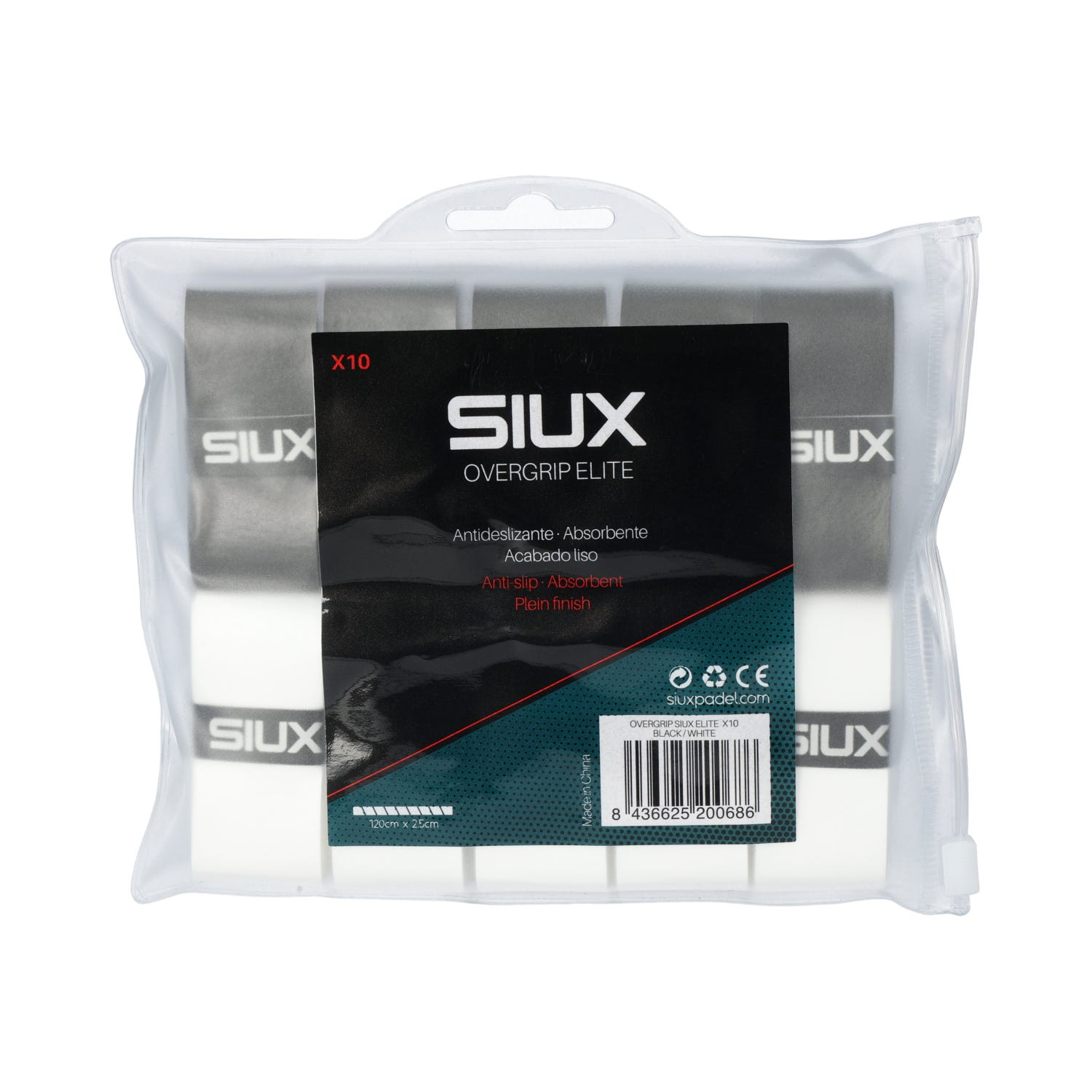 BOLSA 10 UDS OVERGRIP SIUX ELITE BLANCO/NEGRO