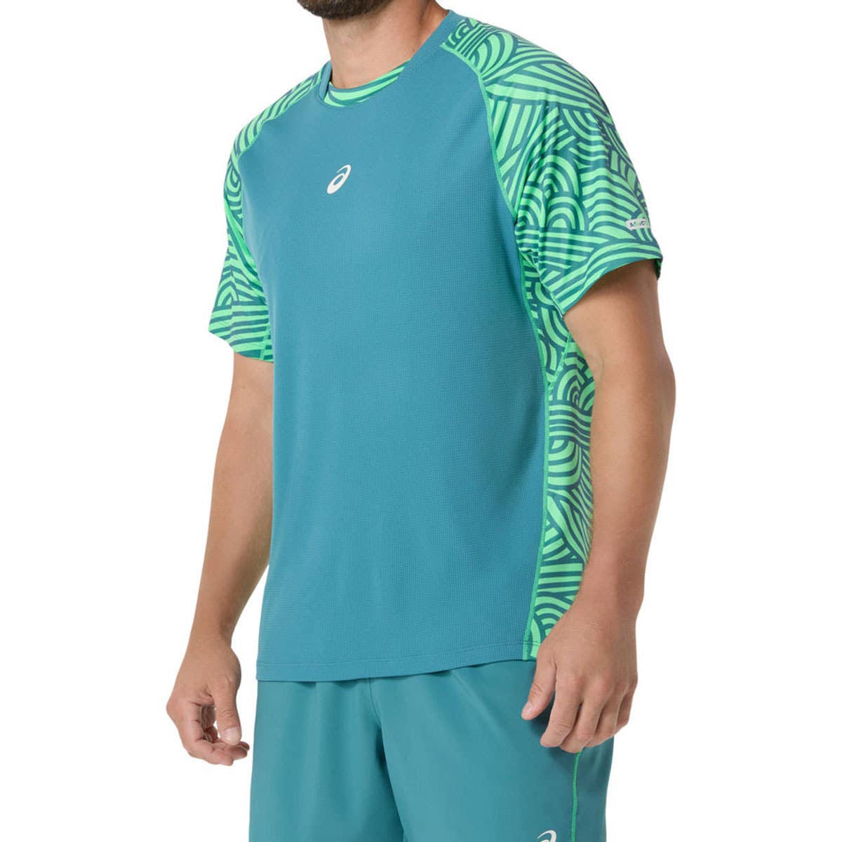 CAMISETA ASICS PADEL COURT ALL OVER PRINT AZUL OSCURO/VERDE