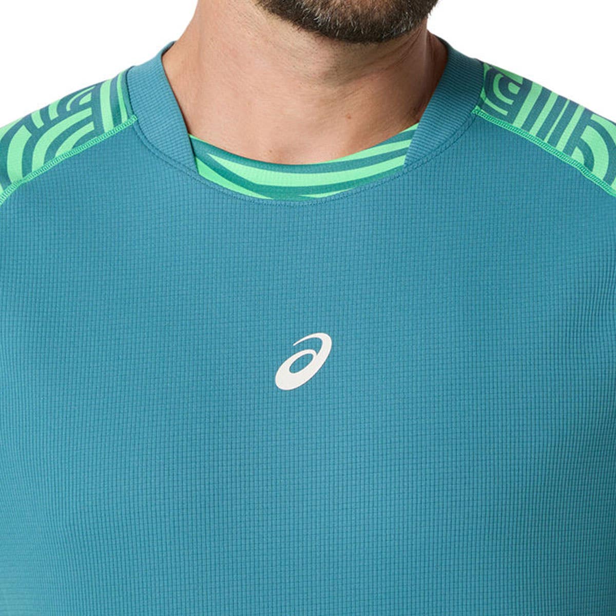 CAMISETA ASICS PADEL COURT ALL OVER PRINT AZUL OSCURO/VERDE