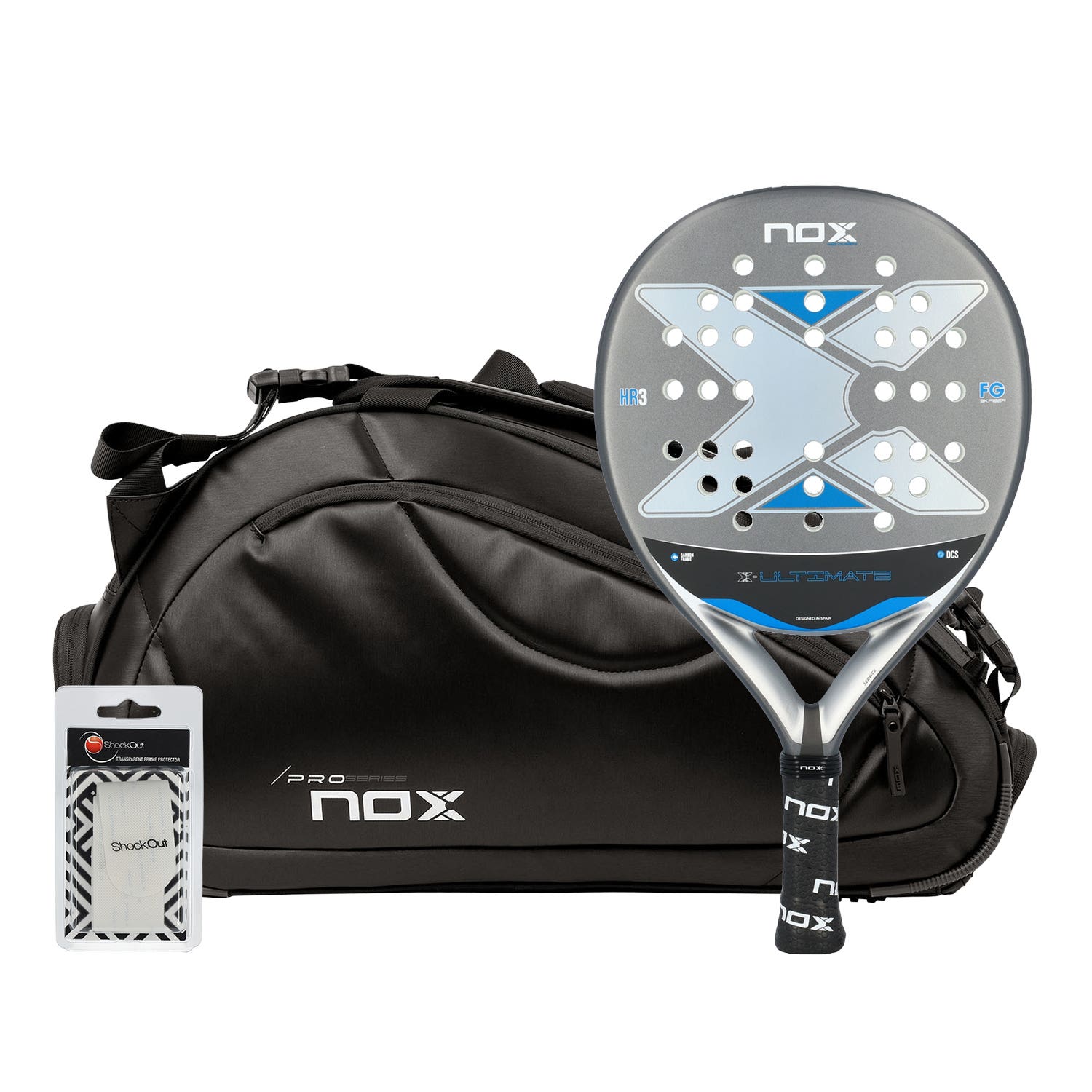 PACK NOX ULTIMATE GRIS AZUL + PALETERO NOX PRO SERIES