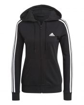 SUDADERA CON CAPUCHA ADIDAS ESSENTIALS 3 FRANJAS FELPA NEGRO BLANCO MUJER