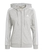 SUDADERA CON CAPUCHA ADIDAS ESSENTIALS 3 FRANJAS FELPA GRIS MUJER