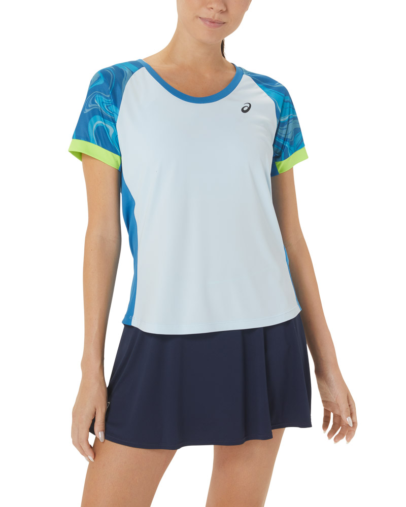 CAMISETA ASICS COURT GRAPHIC SS TOP BLANCO AZUL MUJER