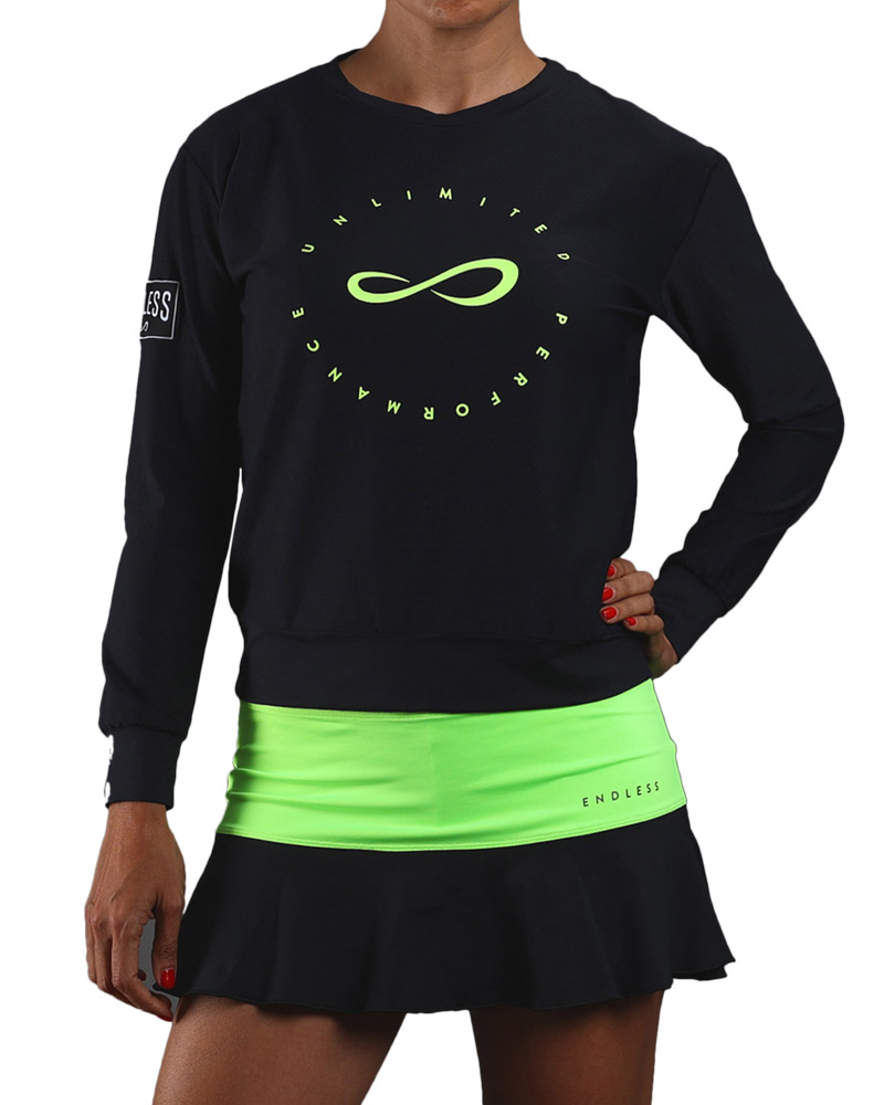 SUDADERA ENDLESS INNER TECH NEGRO VERDE MUJER